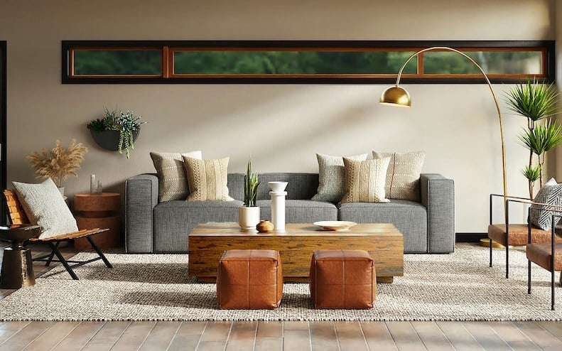 Living room design with earth tones