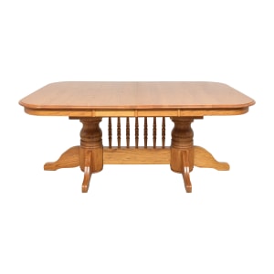  Farmhouse Double Pedestal Trestle Extendable Dining Table  coupon